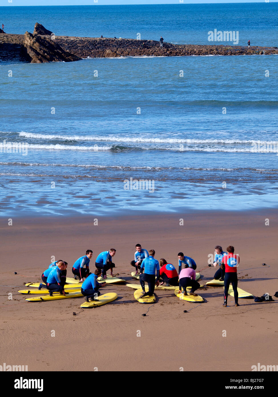 Scuola di Surf, Bude, Cornwall Foto Stock