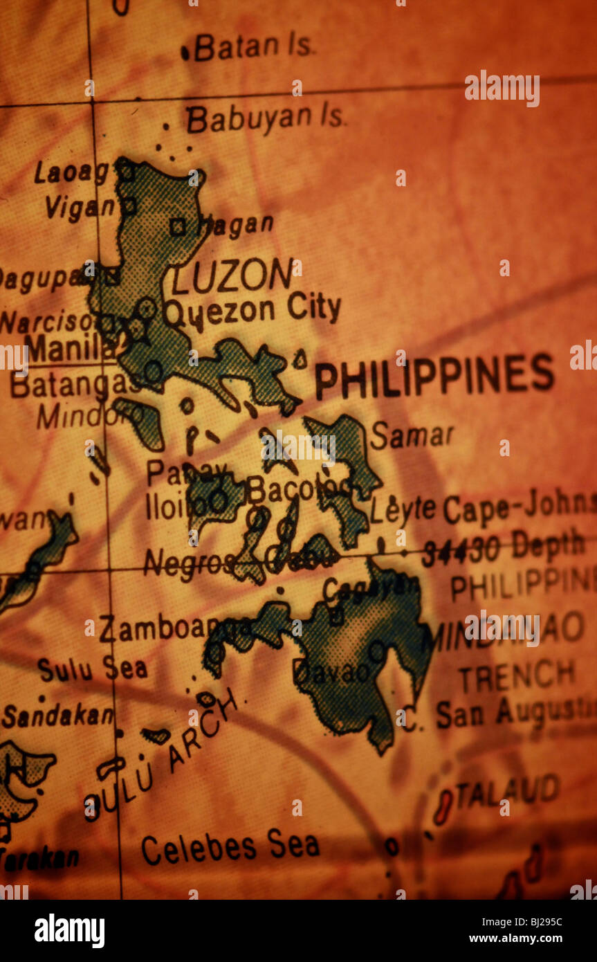 Un dettaglio foto del mondo come raffigurato su un antico globo. Concentrandosi sulle Filippine. Foto Stock