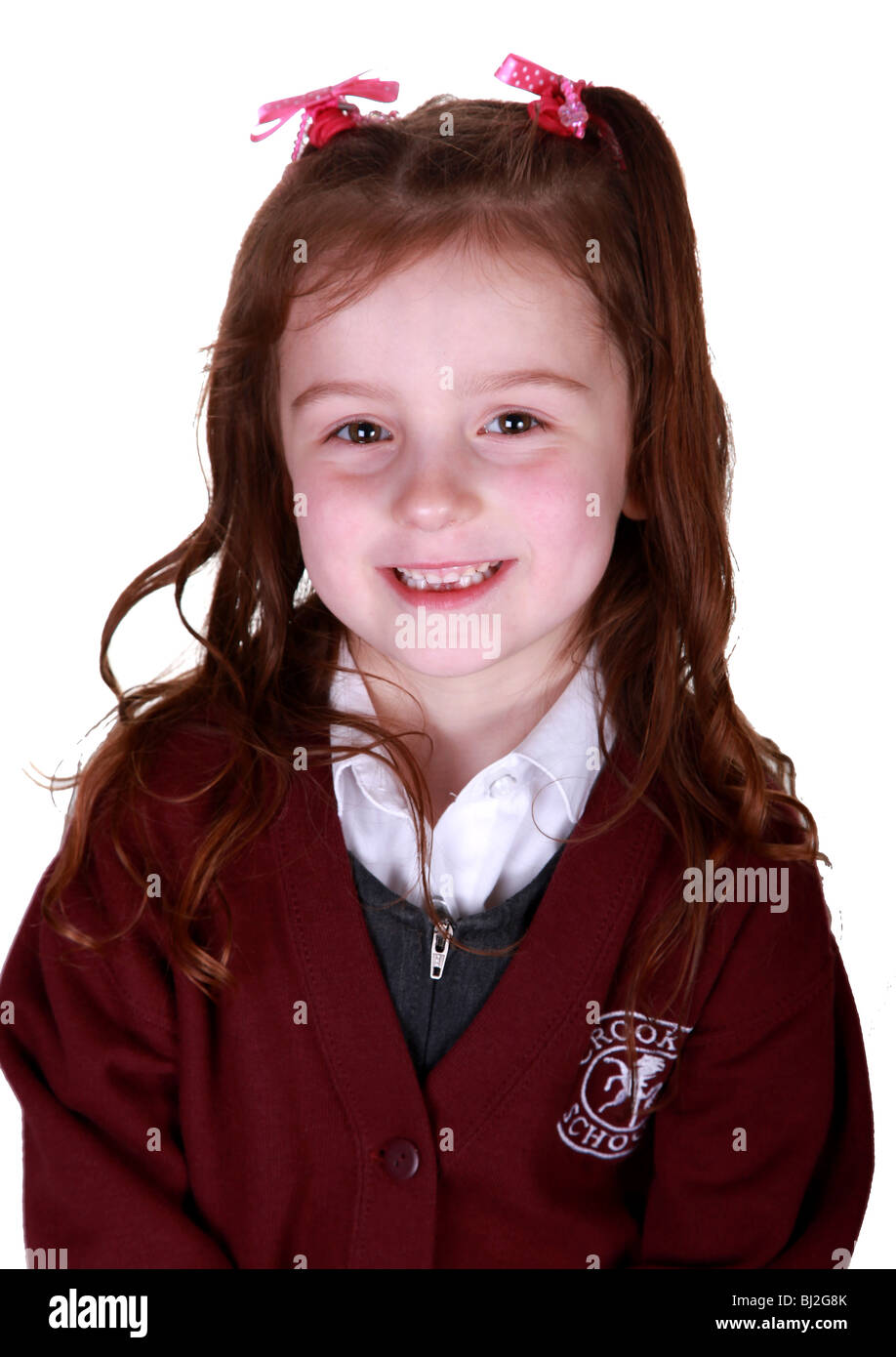 Ritratto di un bimbo di 5 anni British schoolgirl. Foto Stock