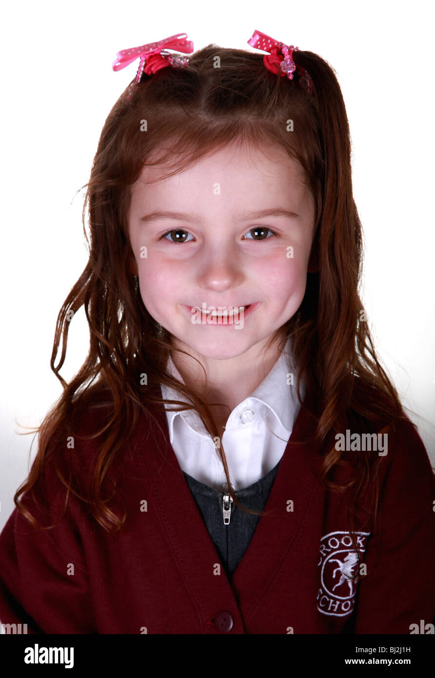 Ritratto di un bimbo di 5 anni British schoolgirl. Foto Stock