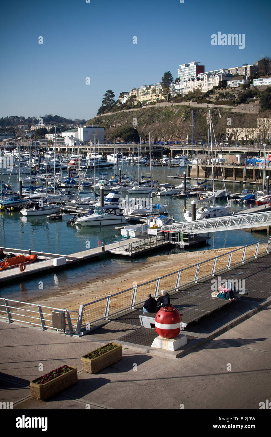 Torquay, ancora, ancorato, autunno, baia, barche, costa, devon, molo, porto, ebb, inghilterra, porto, D-Day imbarco scivoli, Porto di Torquay, Foto Stock