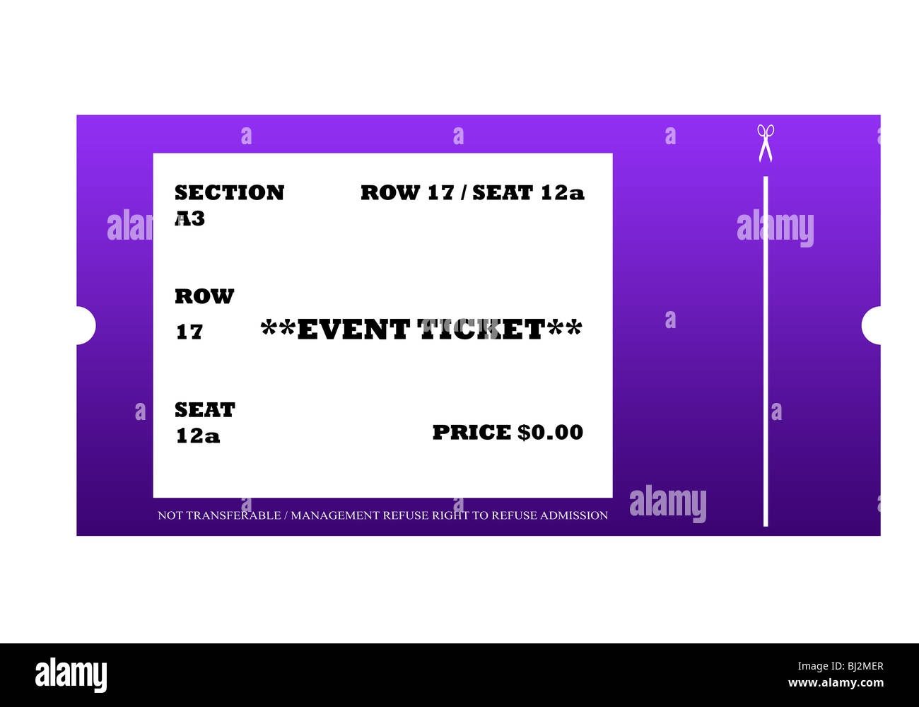 Illustrazione del biglietto evento isolato su sfondo bianco. Foto Stock