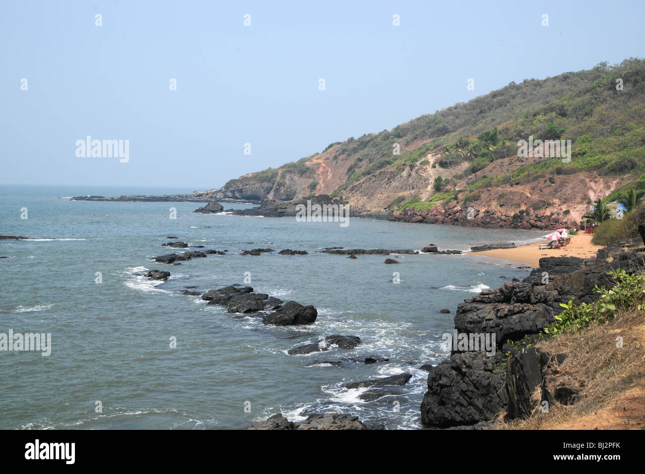 Spiagge in e intorno al piccolo Baga Arpora Bardez, Goa in India. Foto Stock