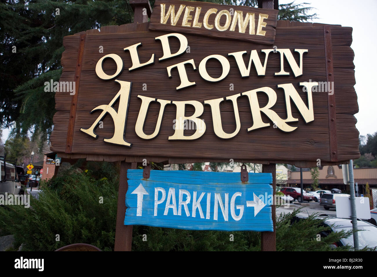 Segno di benvenuto per la Città Vecchia di Auburn, California, Stati Uniti d'America Foto Stock