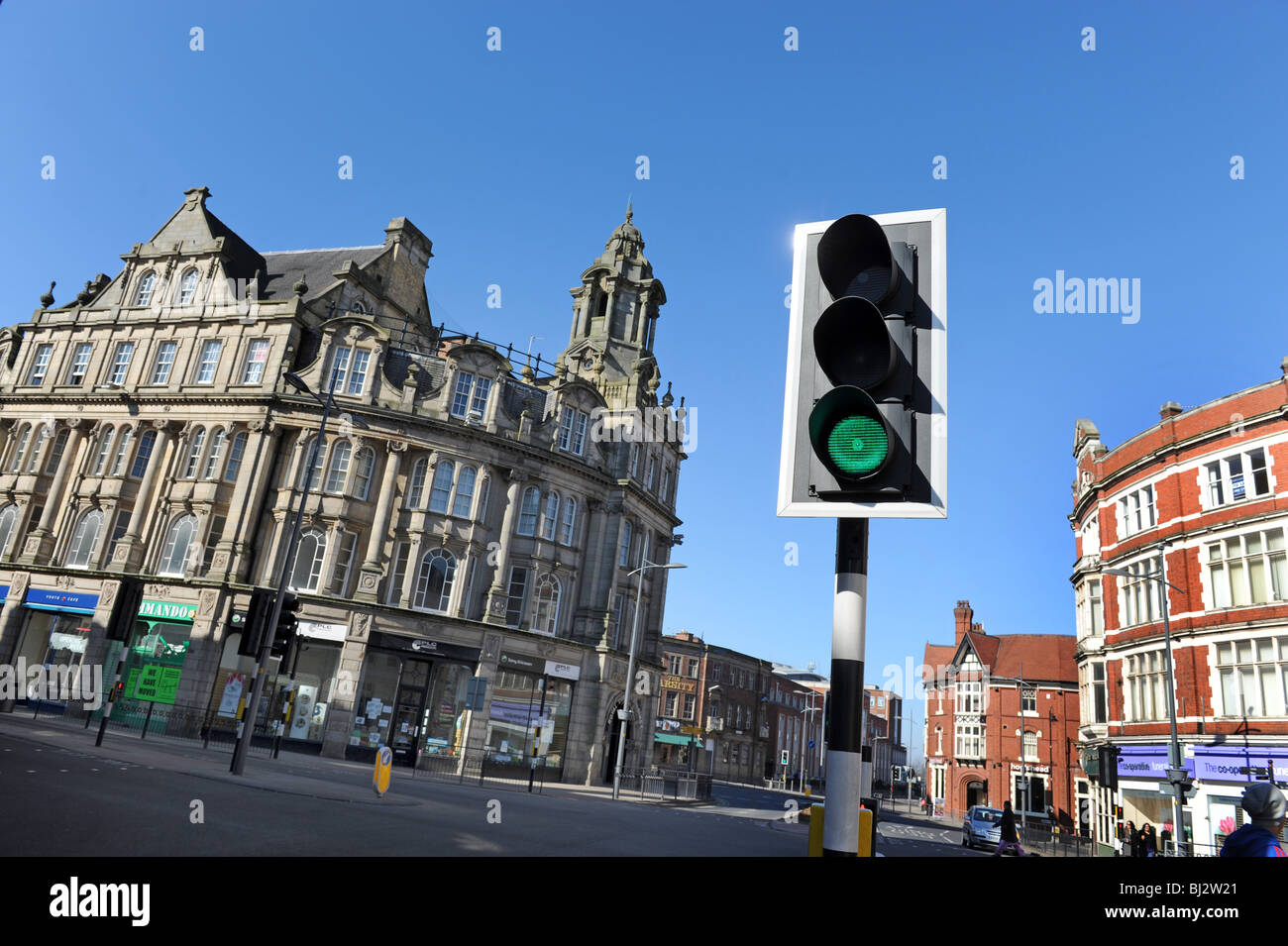 Il semaforo a Lichfield Street Junction Wolverhampton il sito di Britains sempre primo semaforo Foto Stock