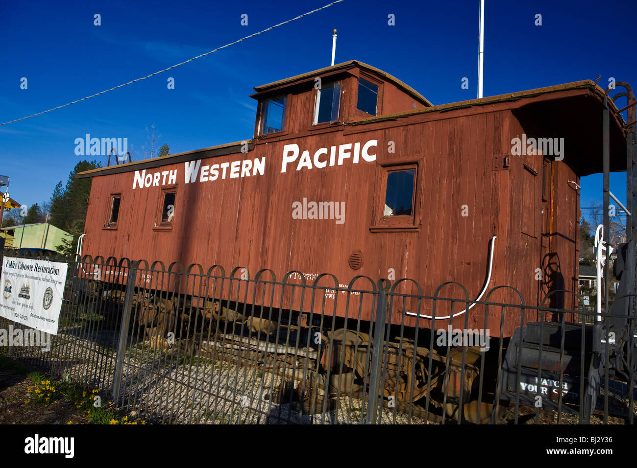 North Western Pacific Railroad caboose, Colfax, California, Stati Uniti d'America Foto Stock