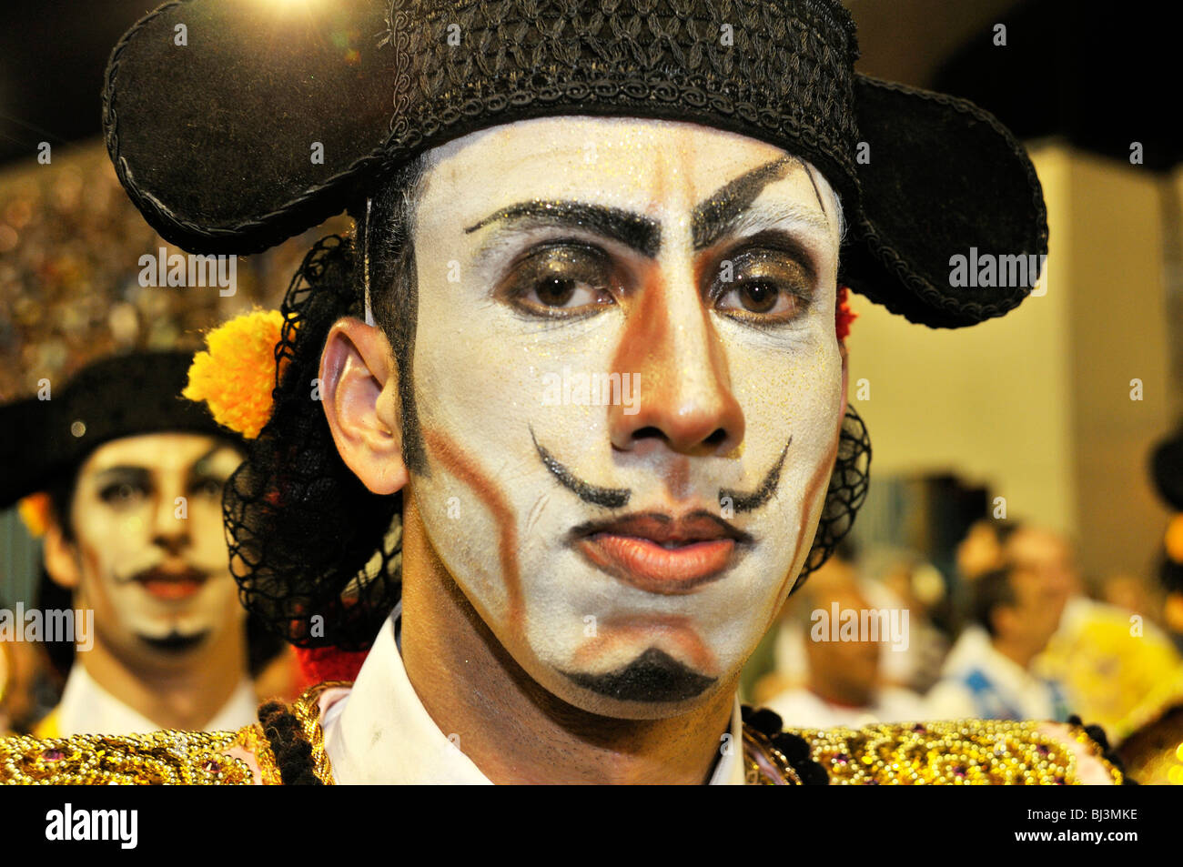 Uniao da Ilha scuola di samba, fatta uomo vestito da spagnolo medievale, Carnaval 2010, Sambodromo, Rio de Janeiro, Brasile, Sud Foto Stock