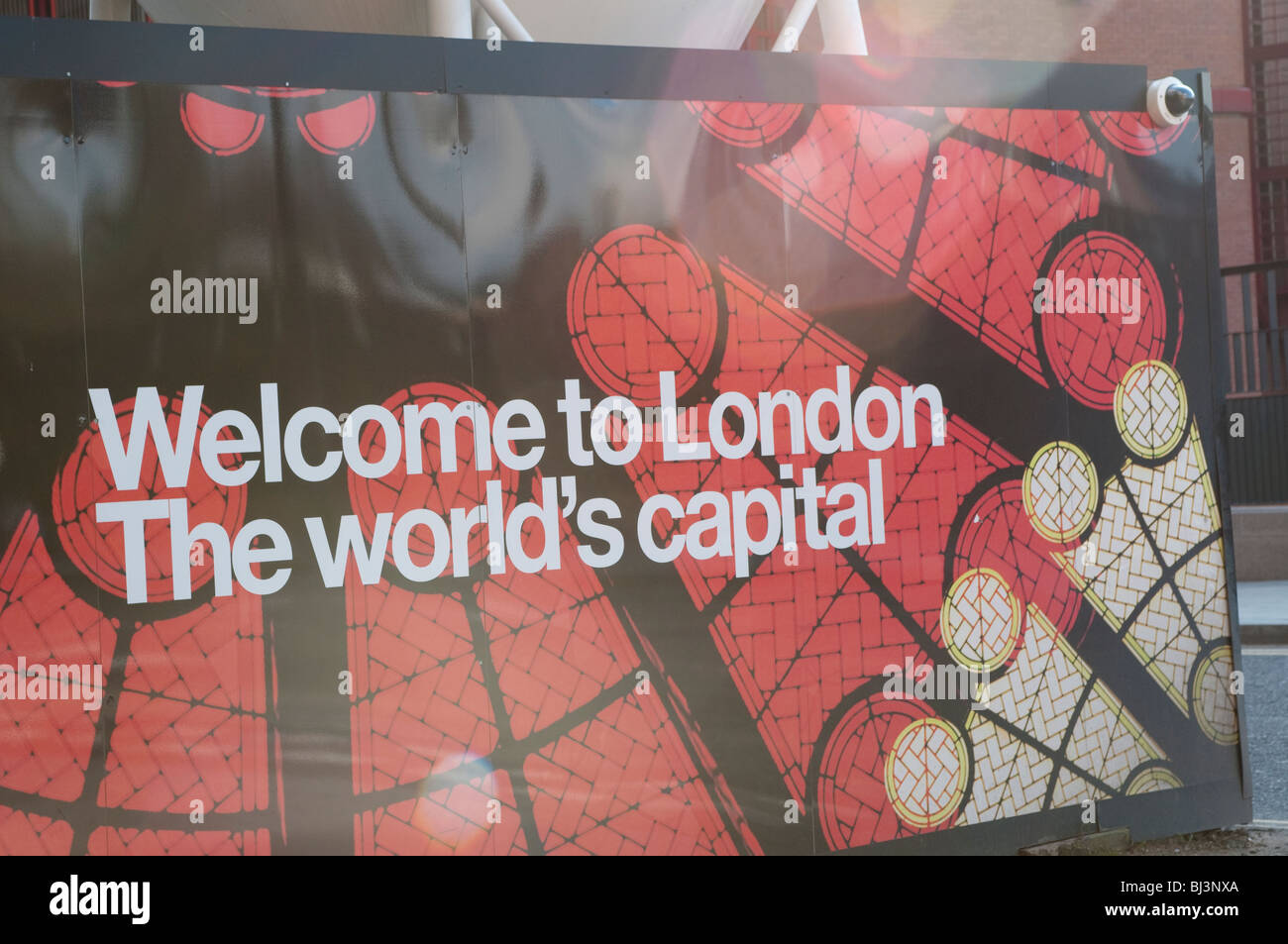 Londra, il mondo il capitale poster a St Pancras sito di riqualificazione, London, Regno Unito Foto Stock