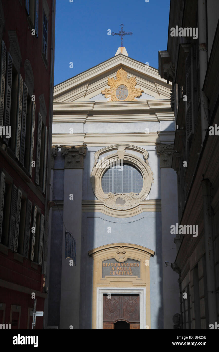 Eglise Saint-Francois-de-Paule chiesa, facciata con finestre a tutto sesto, Nizza, Alpes Maritimes, Région Provence-Alpes-Côte d'Azur, Sou Foto Stock