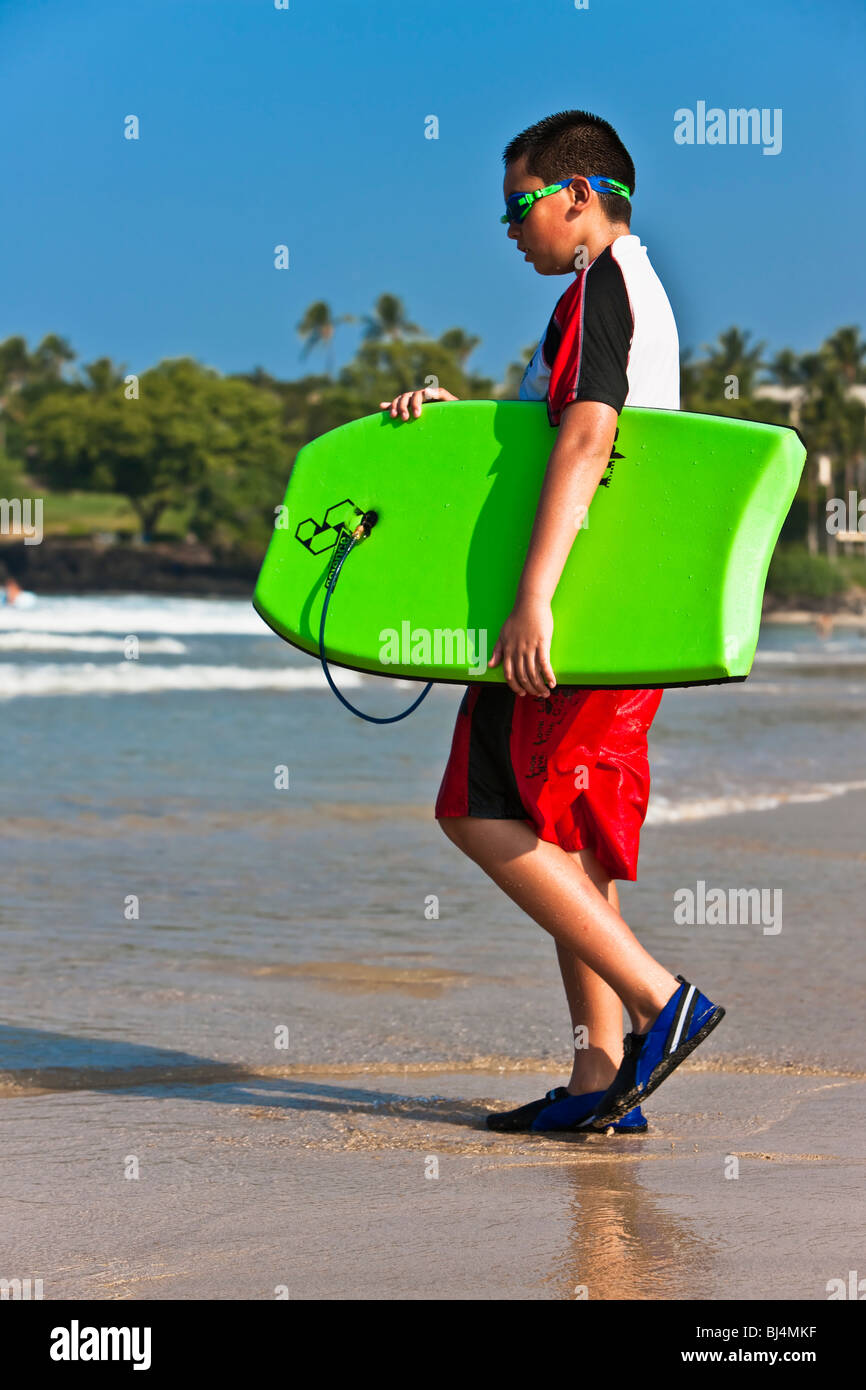 Boogie boarding in Hawaii Foto Stock