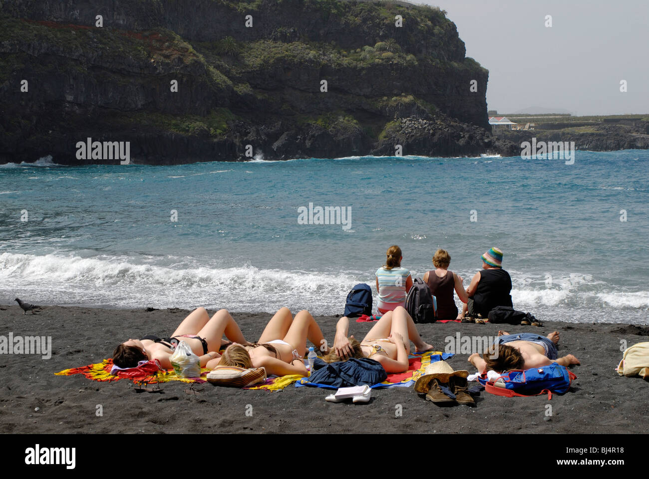 Spagna Isole Canarie Tenerife costa nord vicino a Icod de los Vinos, San Marcos, spiaggia nera Foto Stock