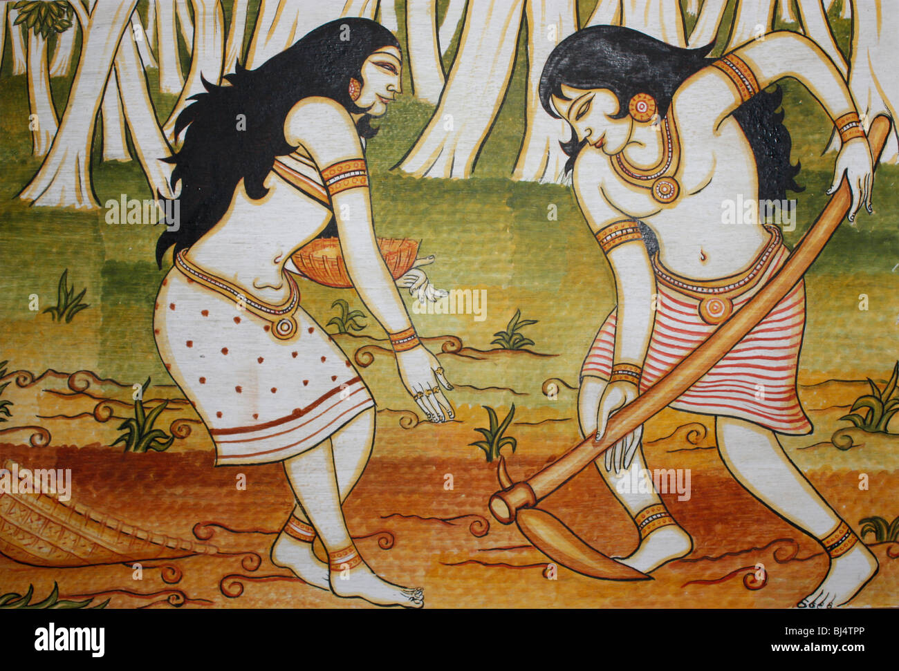 Un'immagine dipinta sulla parete che mostra tipica di etnia indiana la cultura Foto Stock