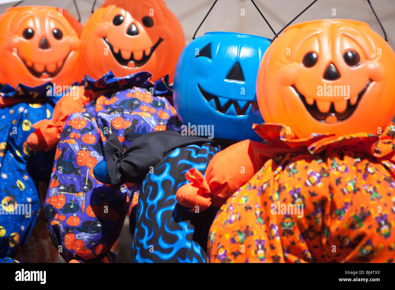 Zucca di Halloween bambole di testa a Carpinteria Festival di Avocado, Carpinteria, California Foto Stock