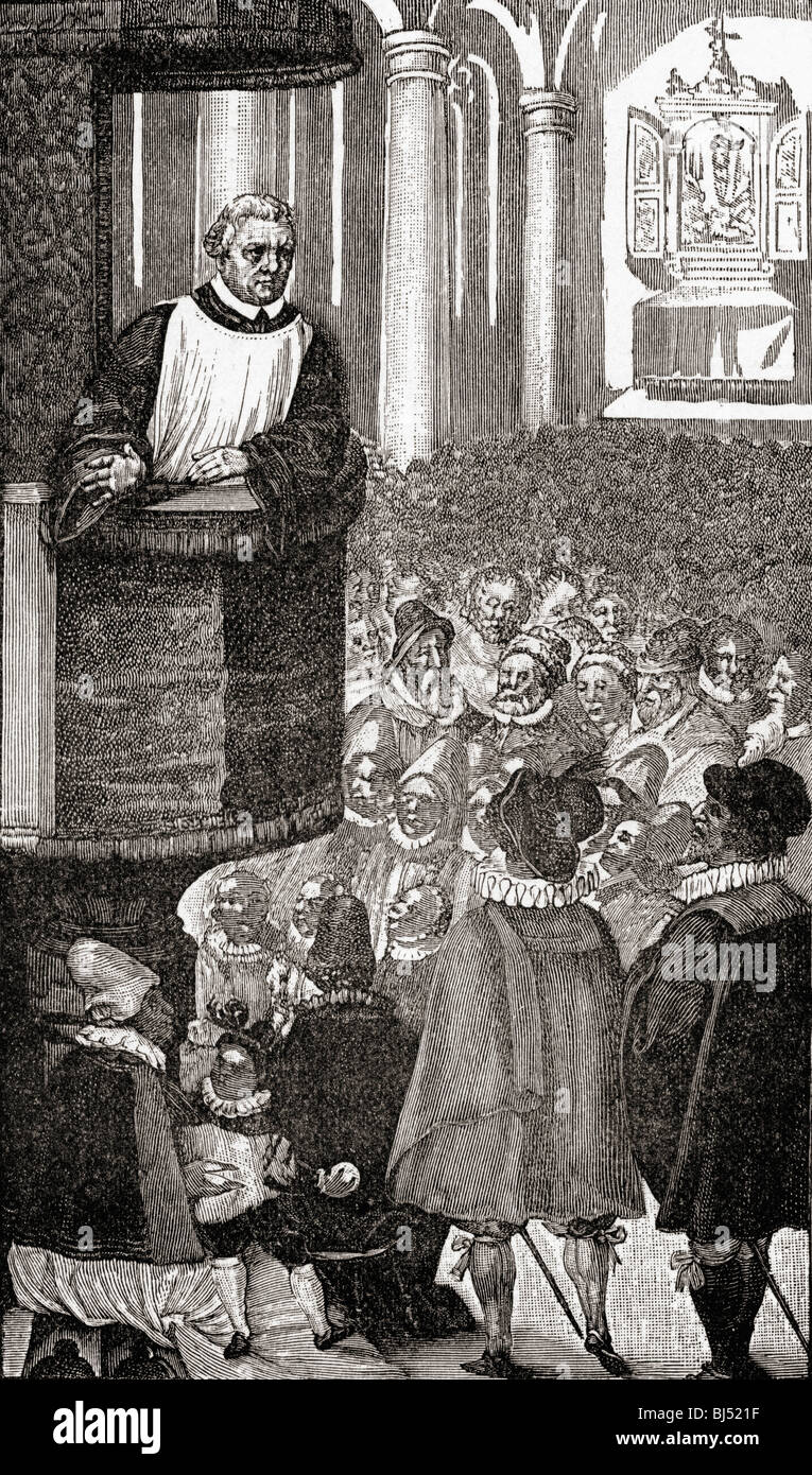 La predicazione di Lutero. Martin Luther, 1483-1546. Il monaco tedesco, teologo e padre del Protestantesimo. Foto Stock