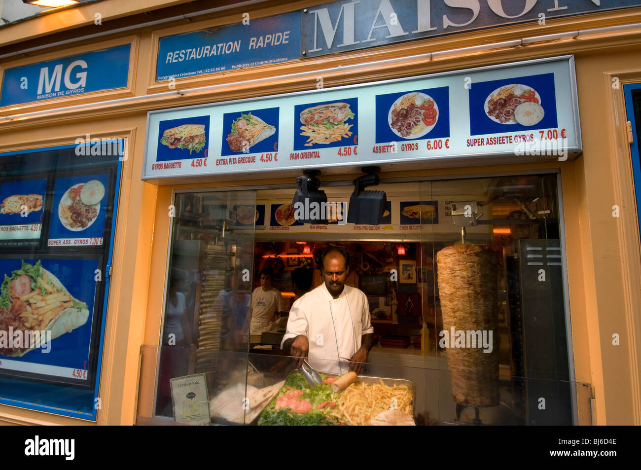 Il greco di fast food, Rue Xavier Privas, Quartier Latin, Paris, Francia. Foto Stock