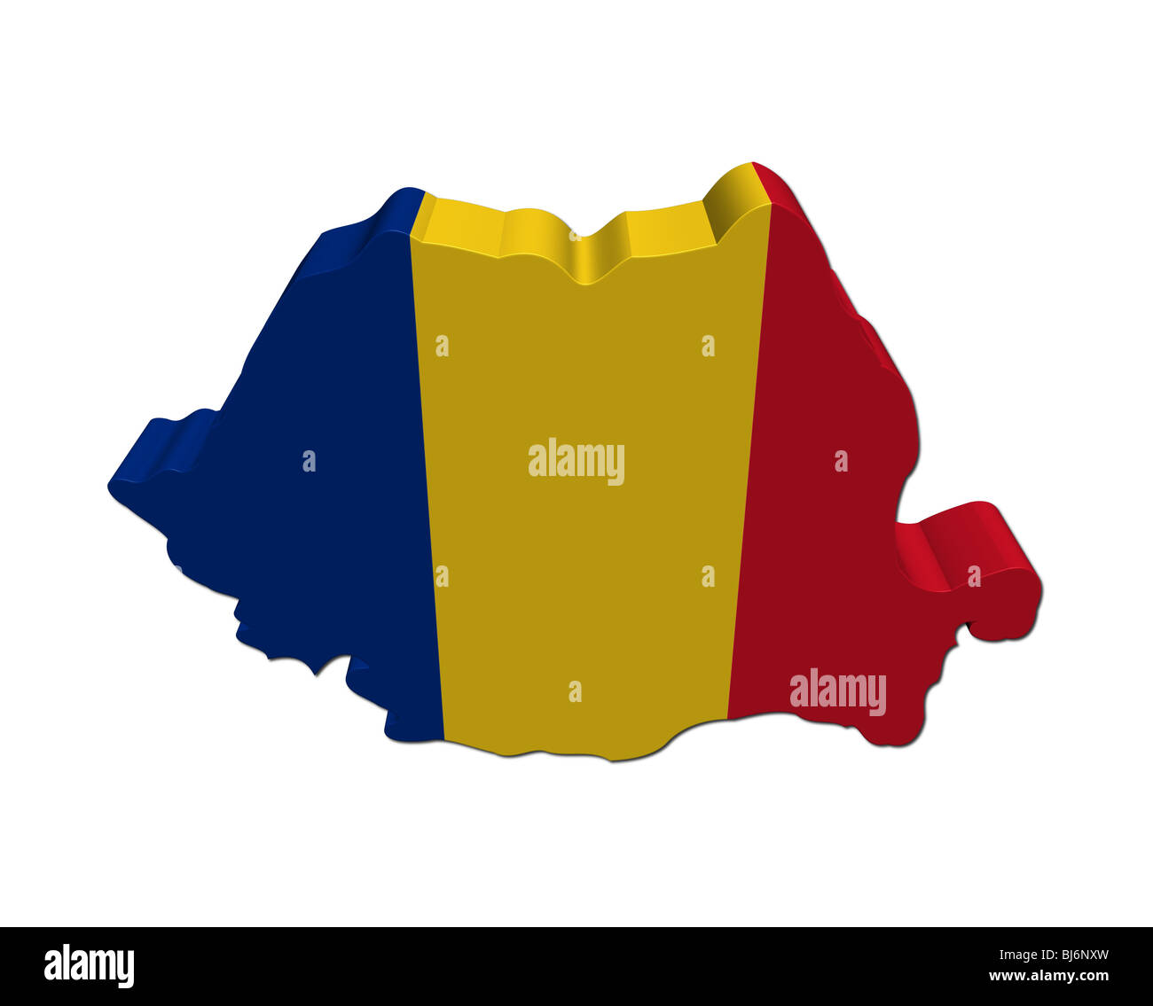 La Romania bandiera mappa 3D rendering su bianco illustrazione Foto Stock