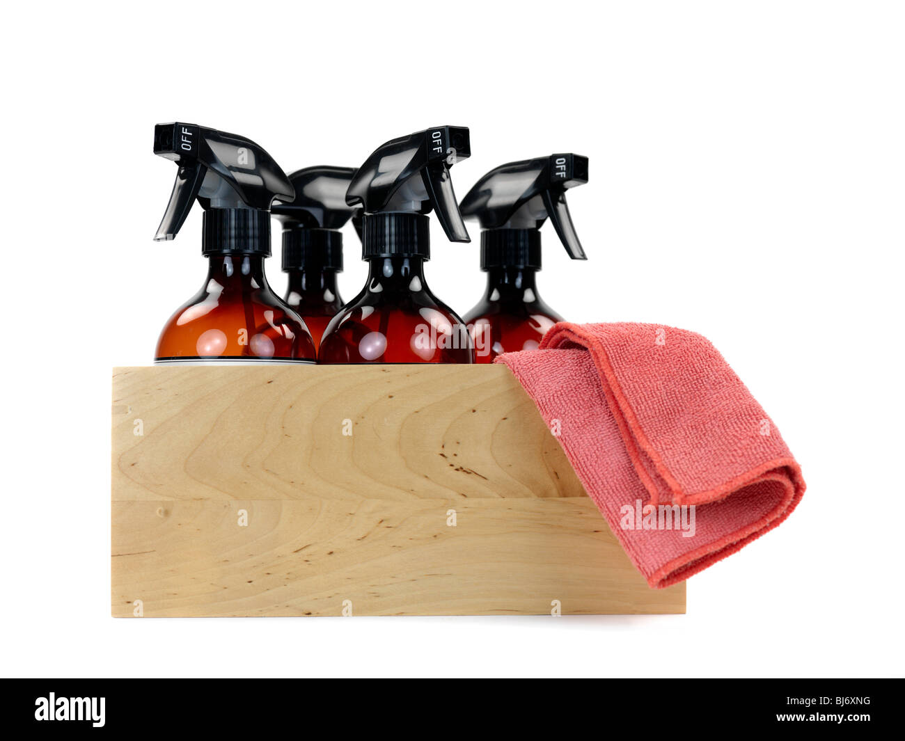 Ambientalmente sicuro di prodotti per la pulizia in una scatola di legno Foto Stock
