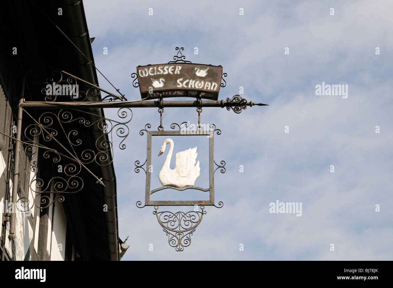 Restaurantschild WEISSER SCHWAN, Goslar, Deutschland. - Restaurant sign White Swan, Goslar, Repubblica federale di Germania. Foto Stock