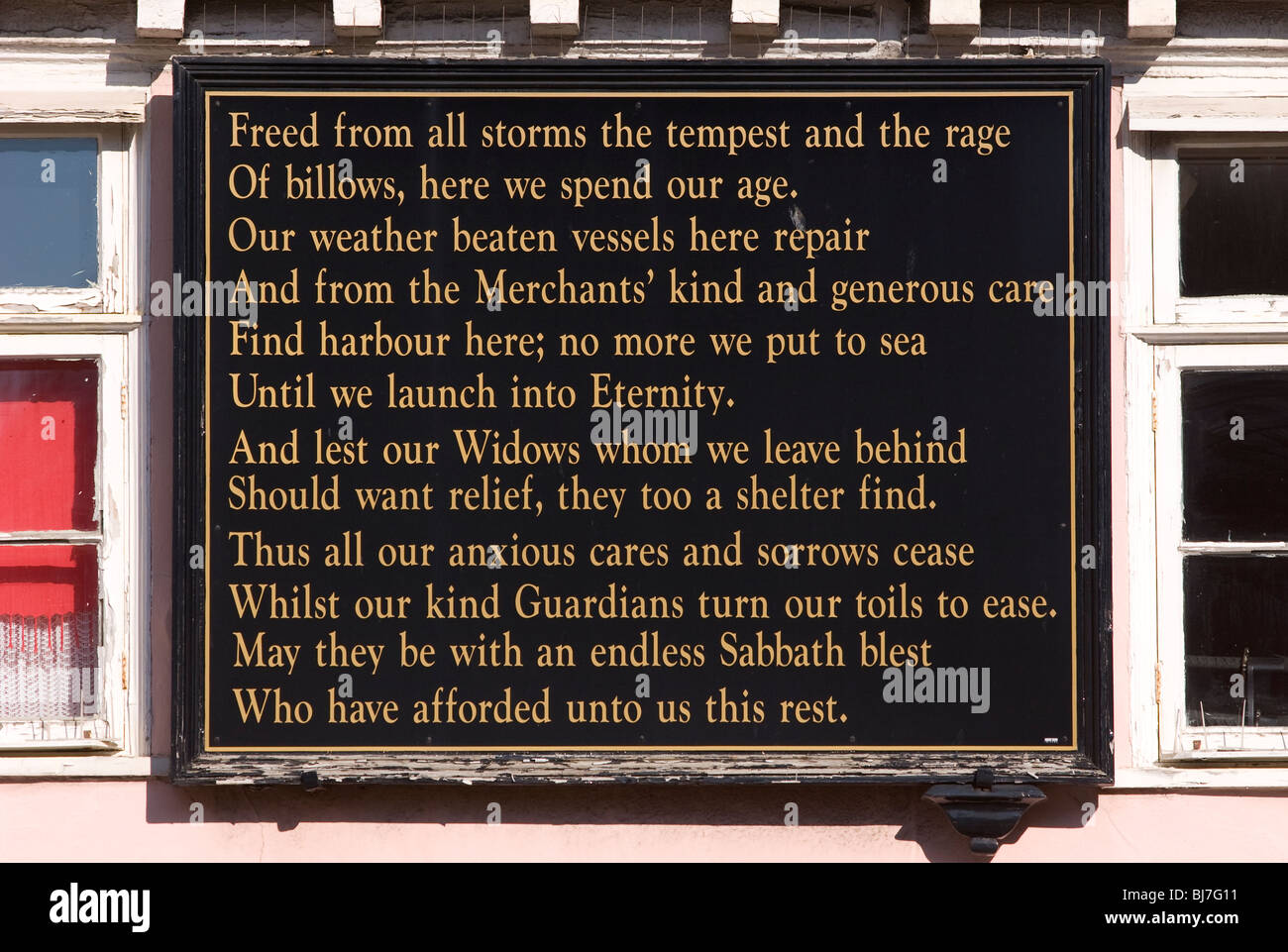 Poesia sul merchant partecipanti' gli ospizi di carità, King Street, Bristol, Inghilterra. Foto Stock