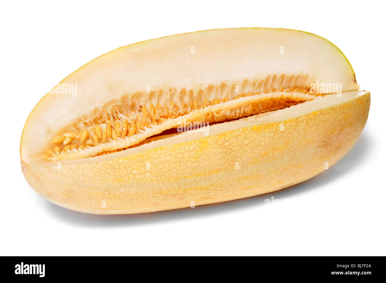 Dolce melone giallo isolato su bianco Foto Stock