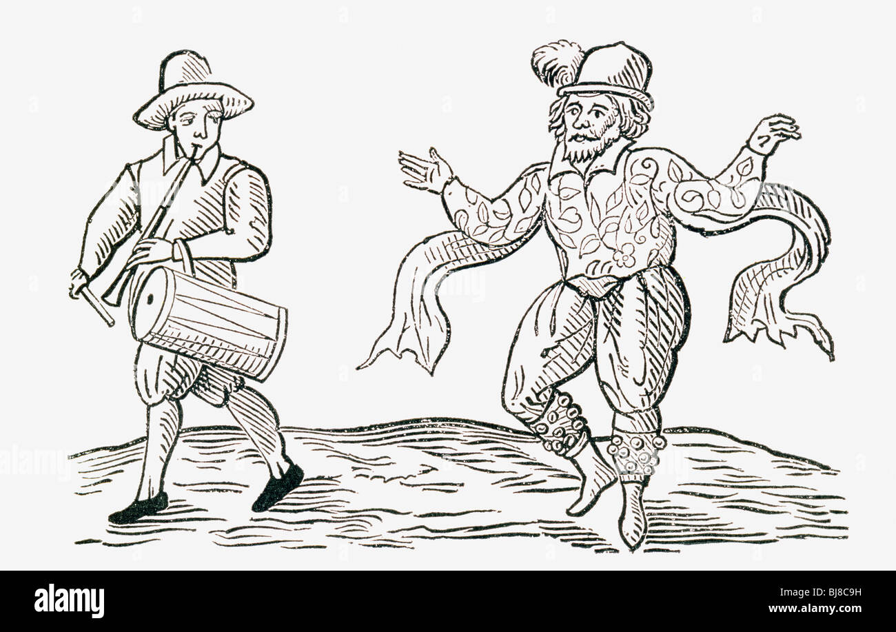 William Kemp ballare la Morris. William Kempe, morì c.1603. Attore inglese e ballerino. Foto Stock