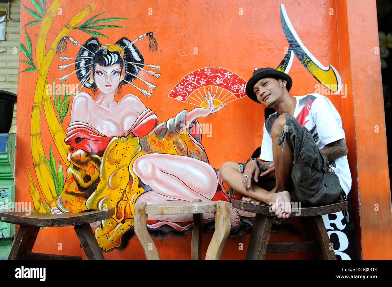 Tattooist, Kuta Bali, Indonesia Foto Stock