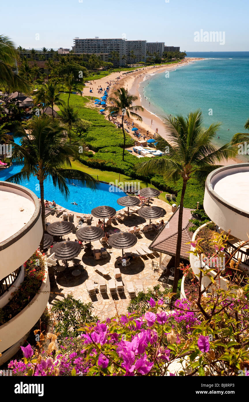 Costantemente votato uno dei migliori spiagge del mondo spiaggia di Kaanapali di Maui Lahaina Hawaii. Presi dallo Sheraton Black Rock Foto Stock