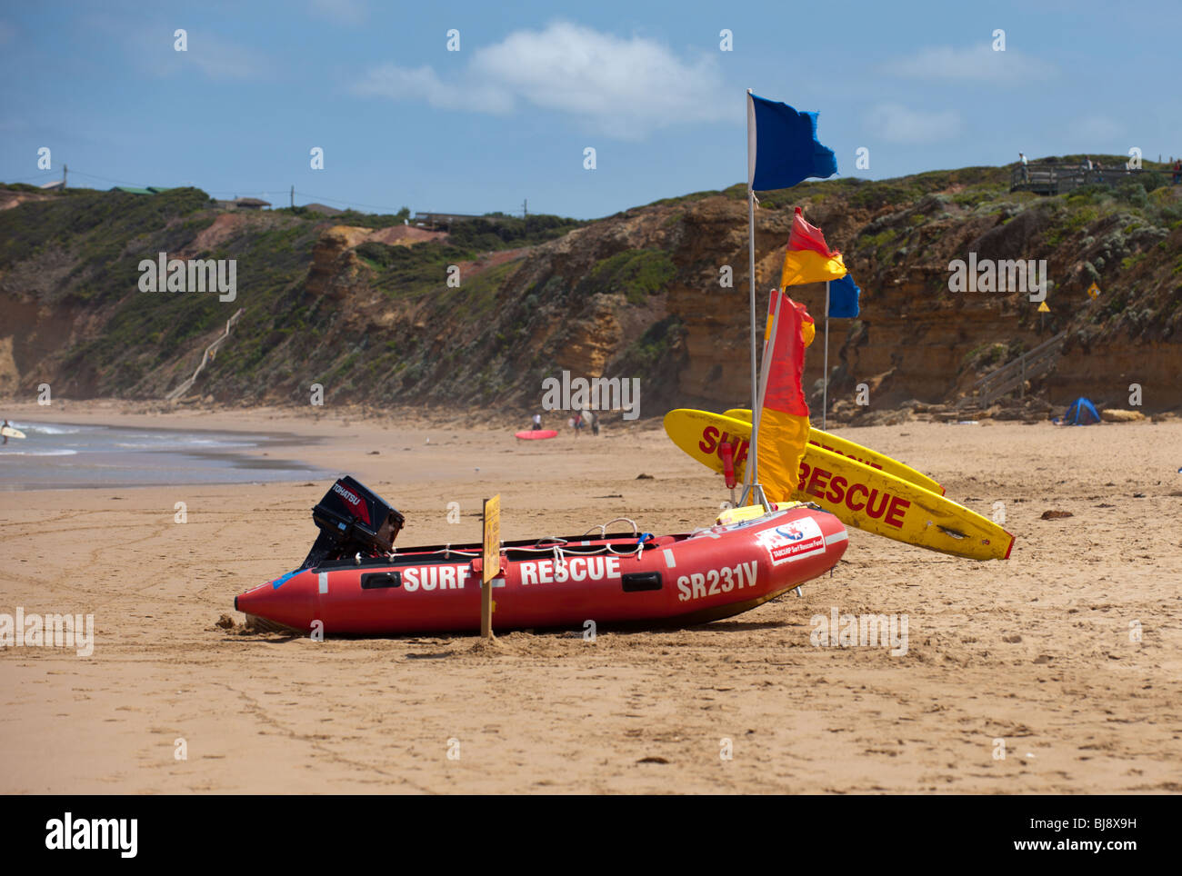 Navigare su imbarcazioni di salvataggio pronto per l'uso a Torquay Surf Beach Victoria Australia. Foto Stock