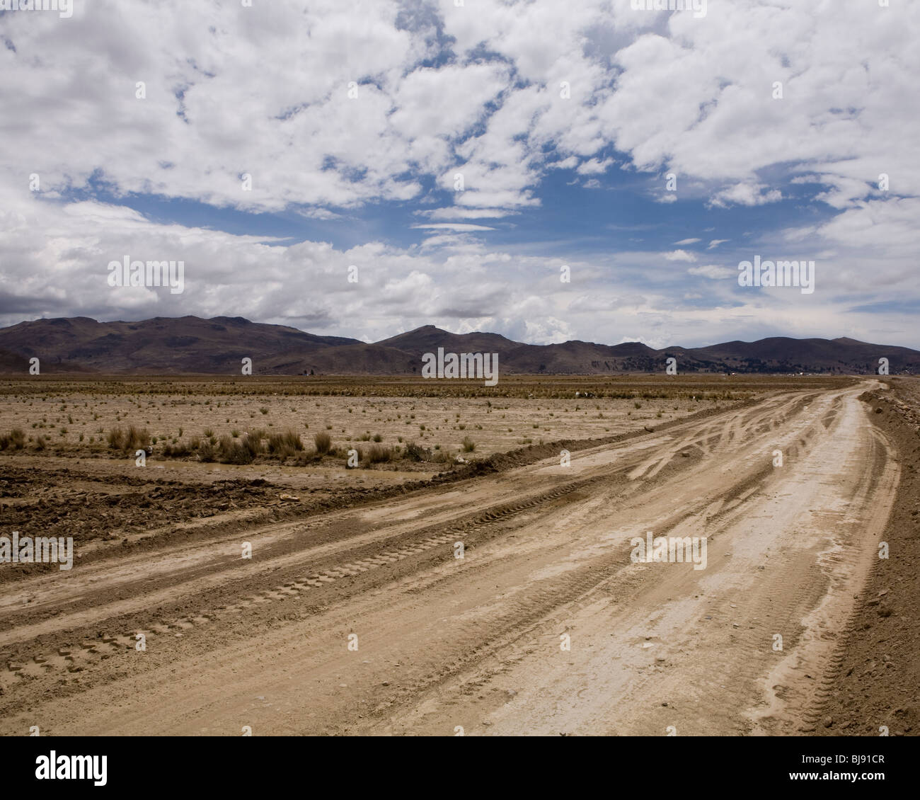 Secco e polveroso sterrato alta sull'altipiano della Bolivia Foto Stock