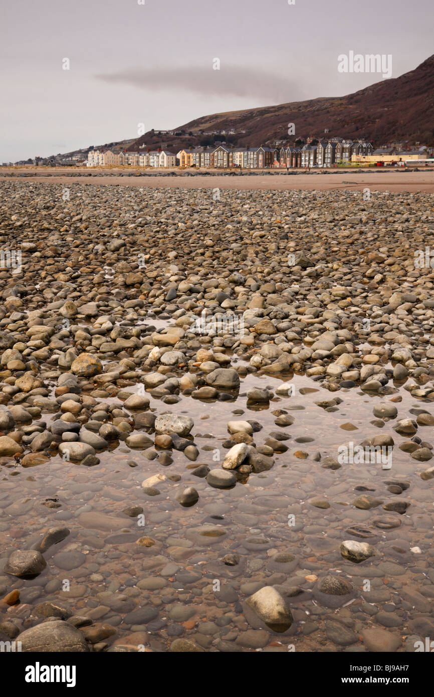 Vista delle case sul lungomare sulla spiaggia, Barmouth, Gwynedd, Galles. Foto Stock