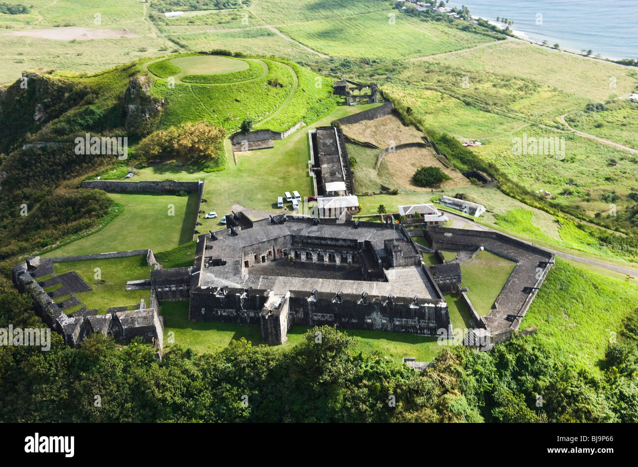Foto aerea di fort su Brimstone Hill, Saint Kitts dei Caraibi Foto Stock