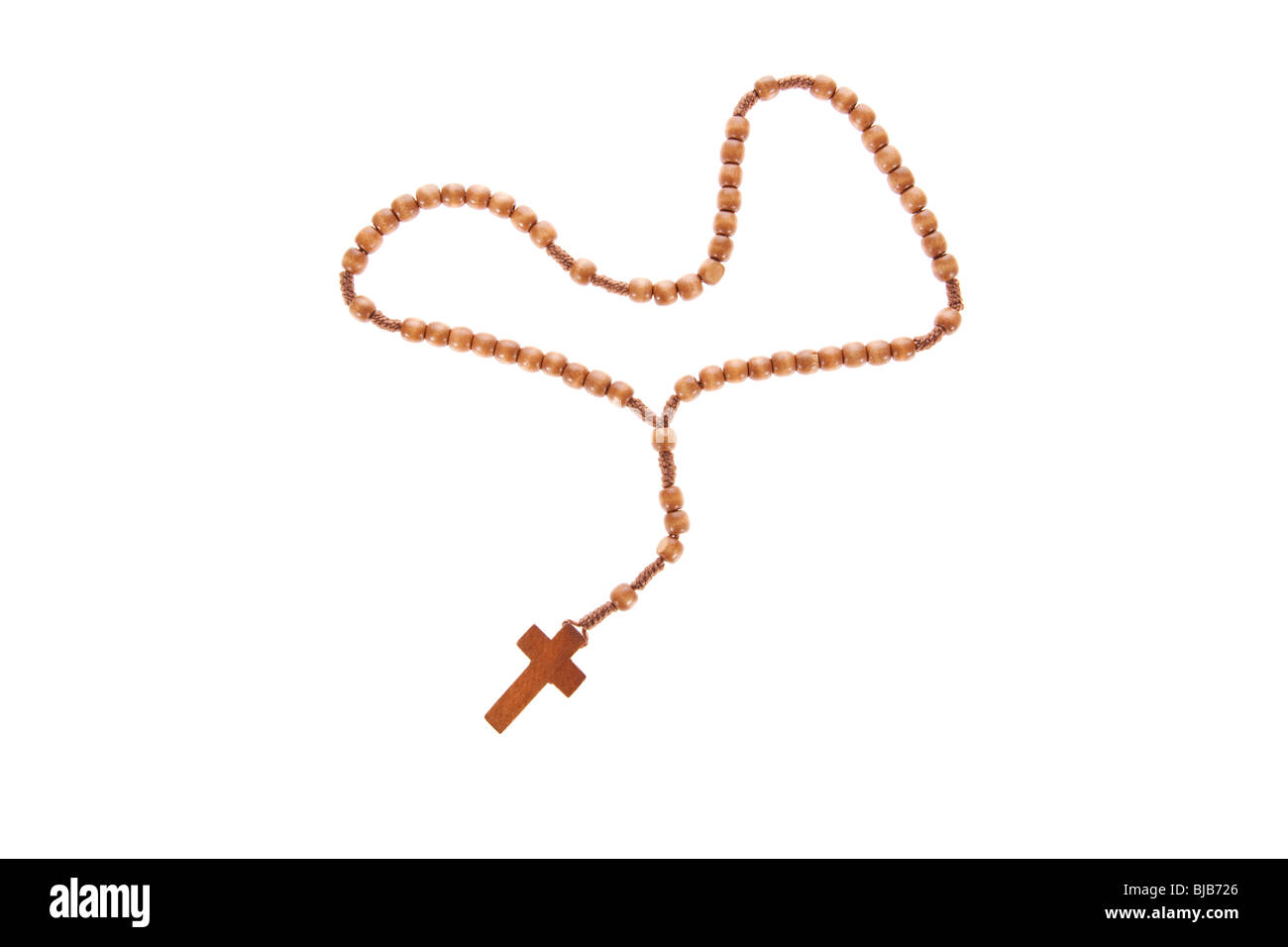 I grani del rosario isolate su uno sfondo bianco Foto Stock