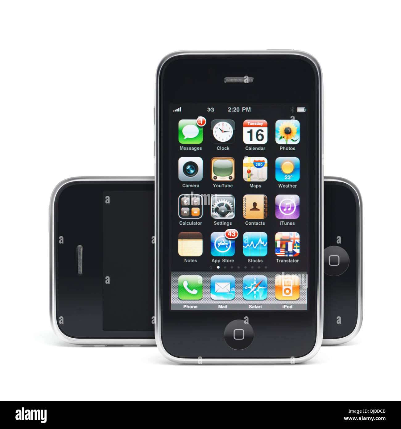 Due Apple iPhone 3GS 3G smartphone isolati su sfondo bianco Foto Stock