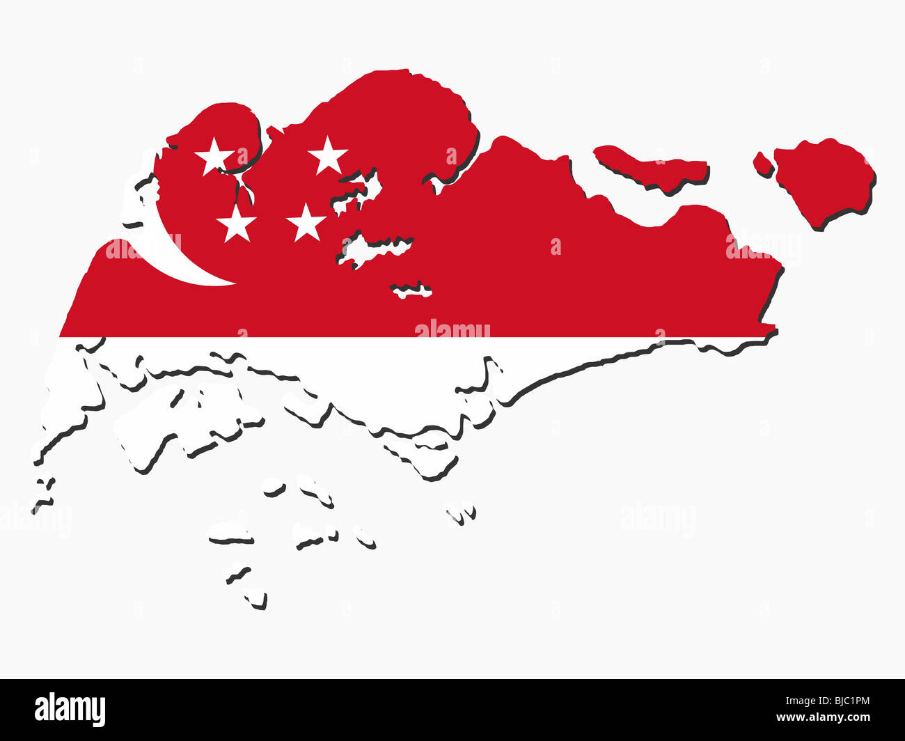 Mappa di Singapore e la loro bandiera illustrazione Foto Stock