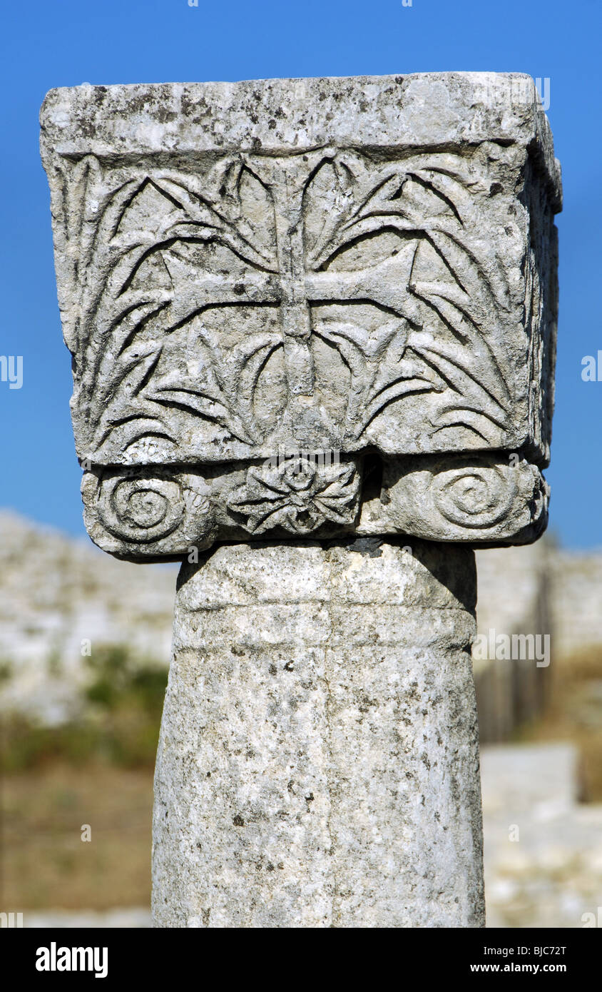 Inizio arte cristiana. Byllis rovine. Resti della Cattedrale. IV-V secolo d.c. Repubblica di Albania. Foto Stock