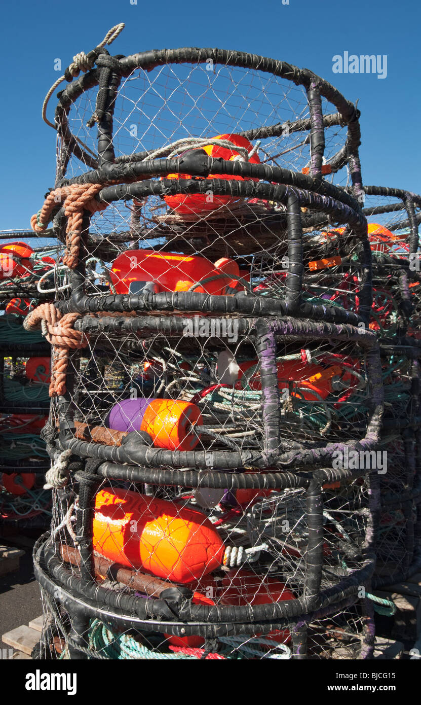 California, Half Moon Bay, Dungeness crab stagione, pentole di granchio Foto Stock