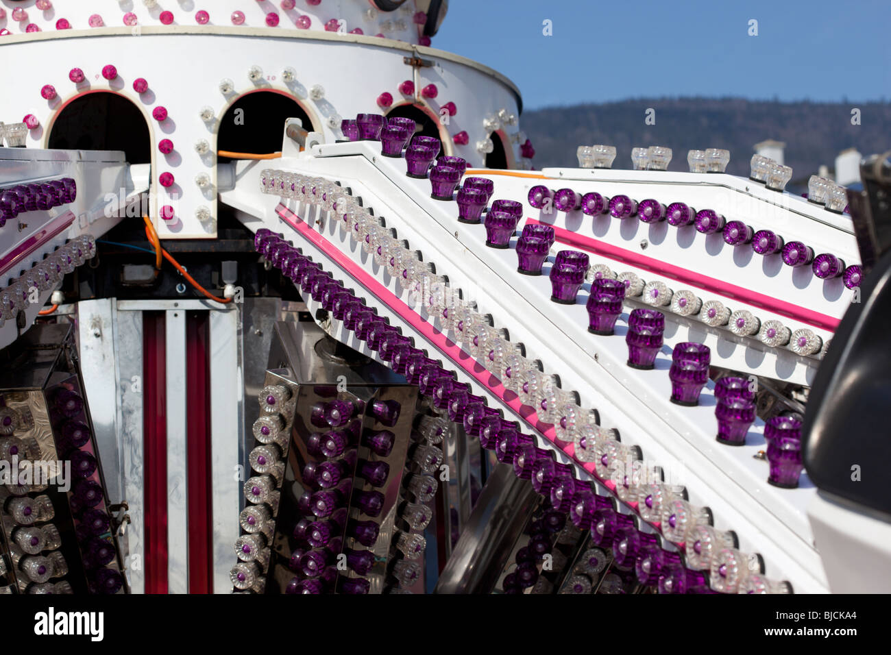 In prossimità delle luci su un carnevale ride, Neuchatel svizzera. Charles Lupica Foto Stock