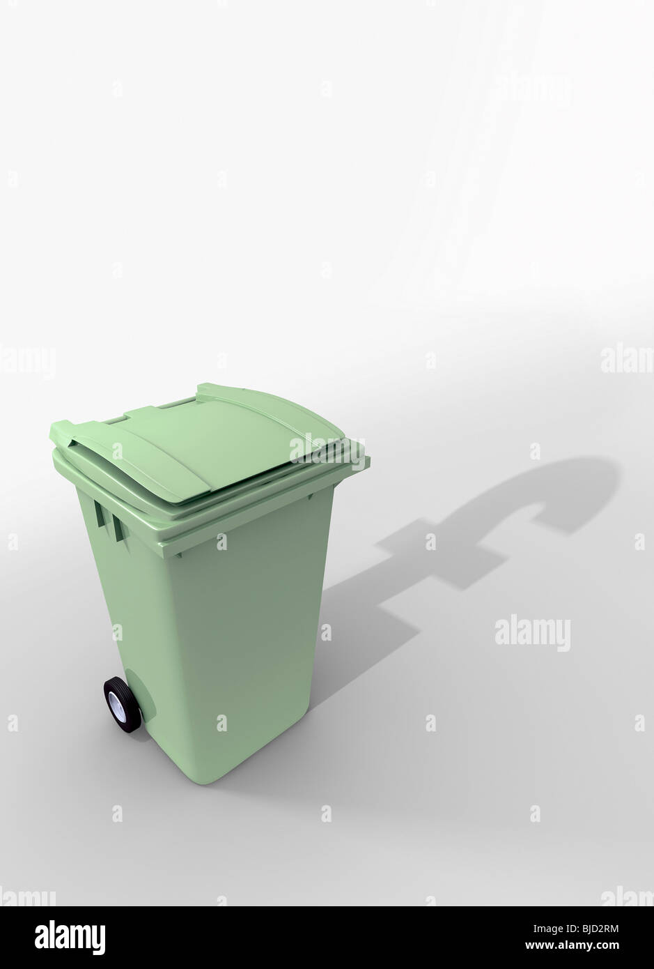 Verde bidone con ruote con British pound simbolo come ombra. Foto Stock