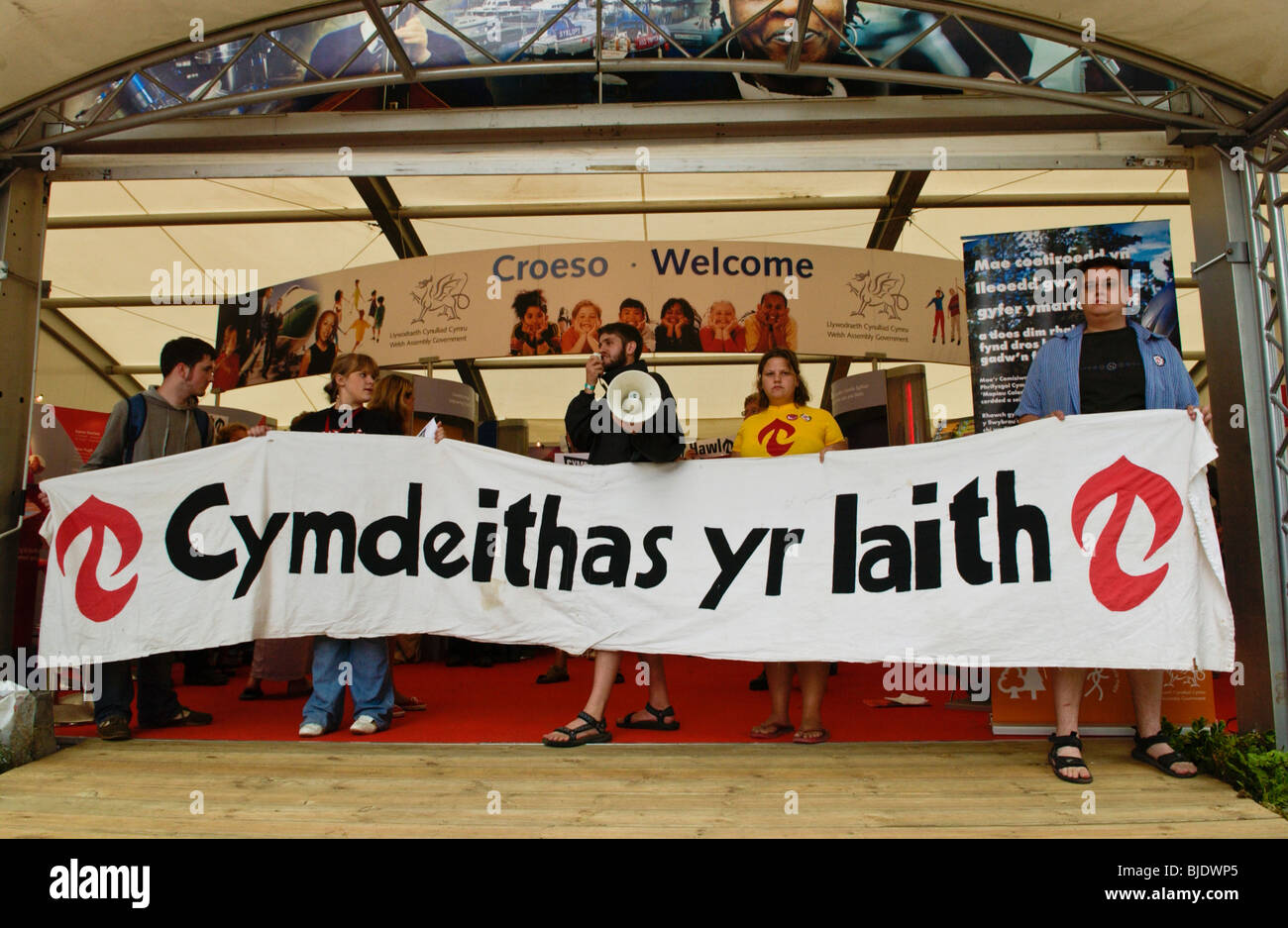 Lingua gallese protesta della società a livello nazionale Eisteddfod del Galles newport gwent South Wales UK Foto Stock