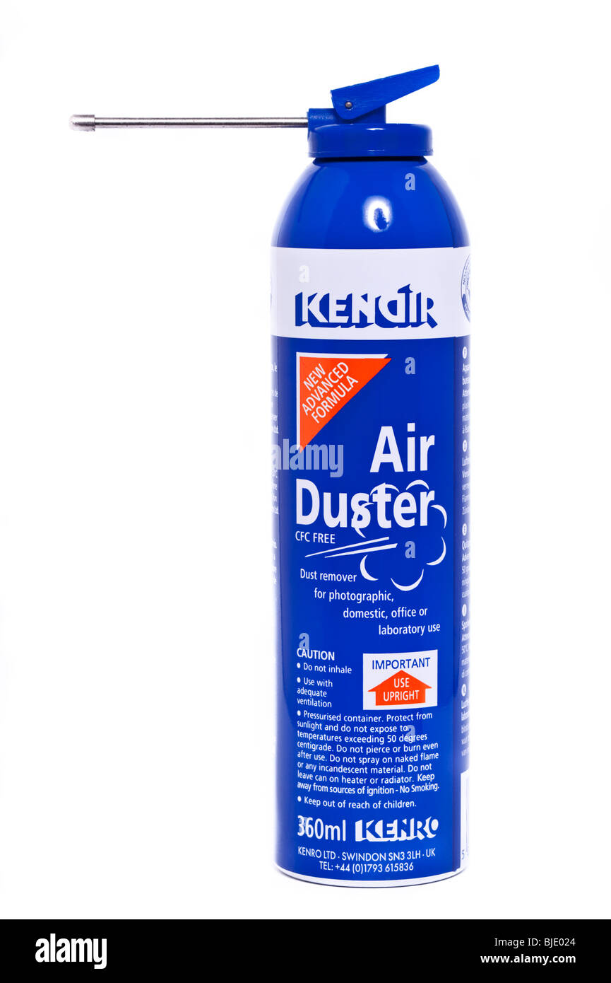 Un può di Kenro Kenair aria compressa duster per apparecchiature fotografiche rimozione della polvere su sfondo bianco Foto Stock