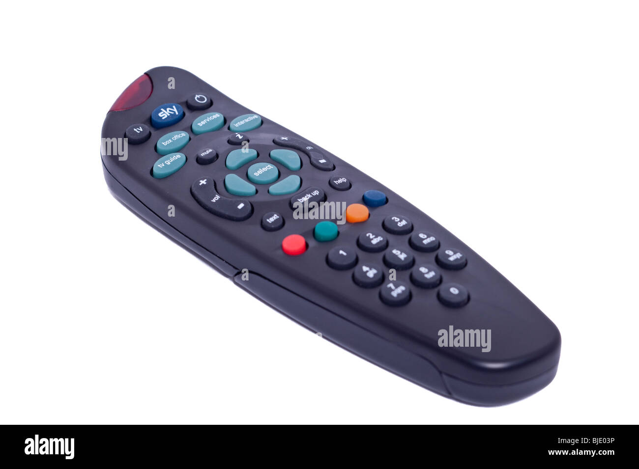 Un Sky tv telly telecomando su sfondo bianco Foto Stock