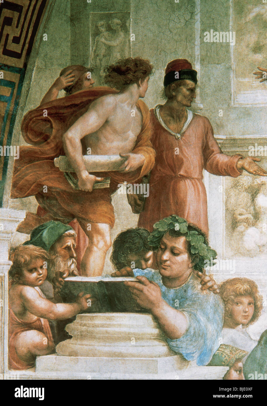 Raffaello Sanzio (1483-1520). Pittore italiano. Scuola di Atene. Dettaglio di Epicuro. Le Stanze di Raffaello. Vaticano. Foto Stock