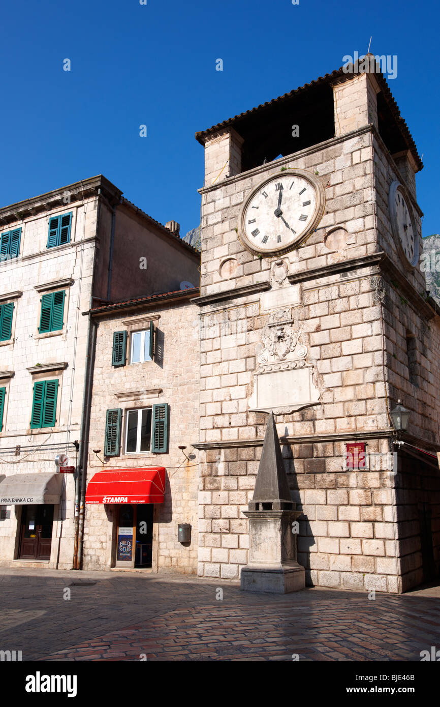 Town Square orologio, Kotor, Montenegro Foto Stock