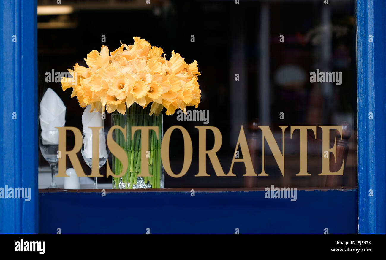 La molla narcisi, ristorante italiano, Paddington Street, Londra, Inghilterra, Regno Unito, Europa Foto Stock
