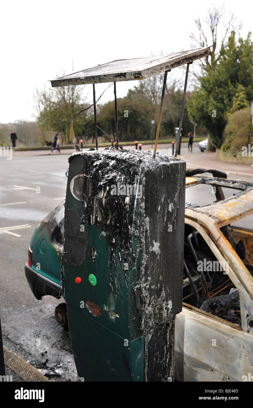 Street i biglietti per il parcheggio macchina distrutta da un incendio a Brighton Regno Unito Foto Stock