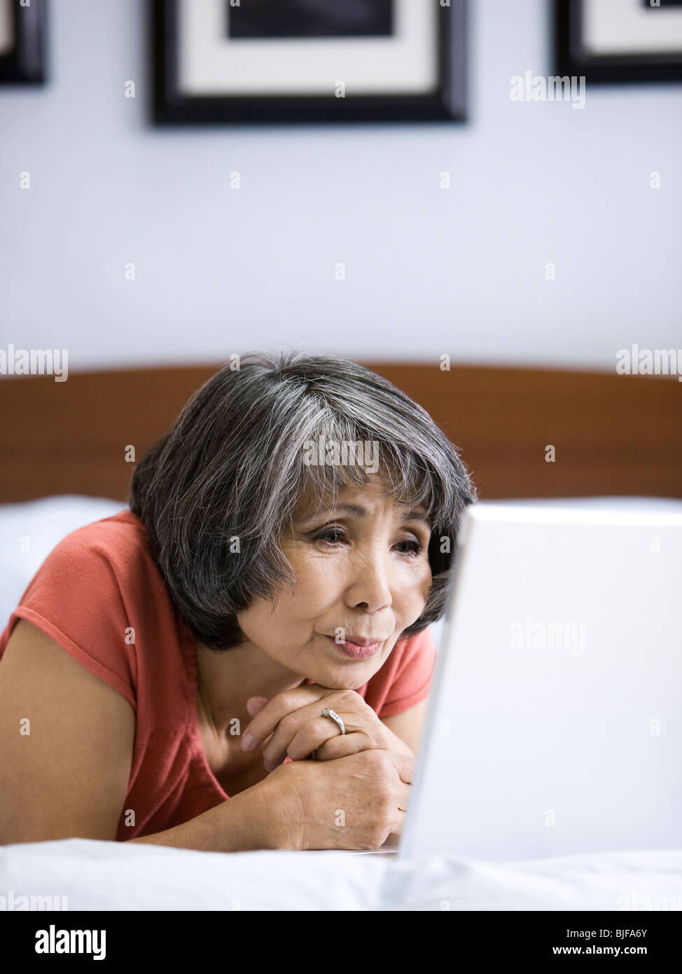 Senior Donna che utilizza un computer portatile Foto Stock