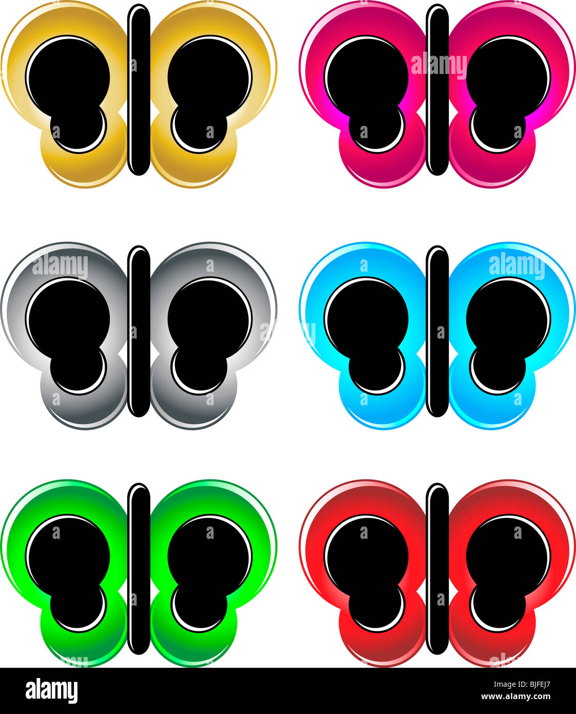 Set di 6 colori vivaci farfalle al neon Foto Stock