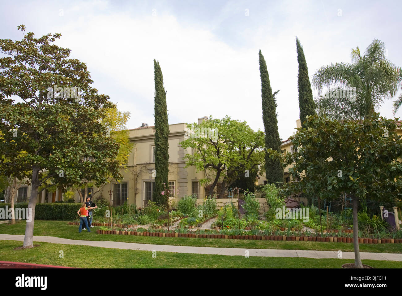 Giardino urbano nel cortile anteriore della casa in esclusivo parco Hancock. Los Angeles, California, Stati Uniti d'America Foto Stock