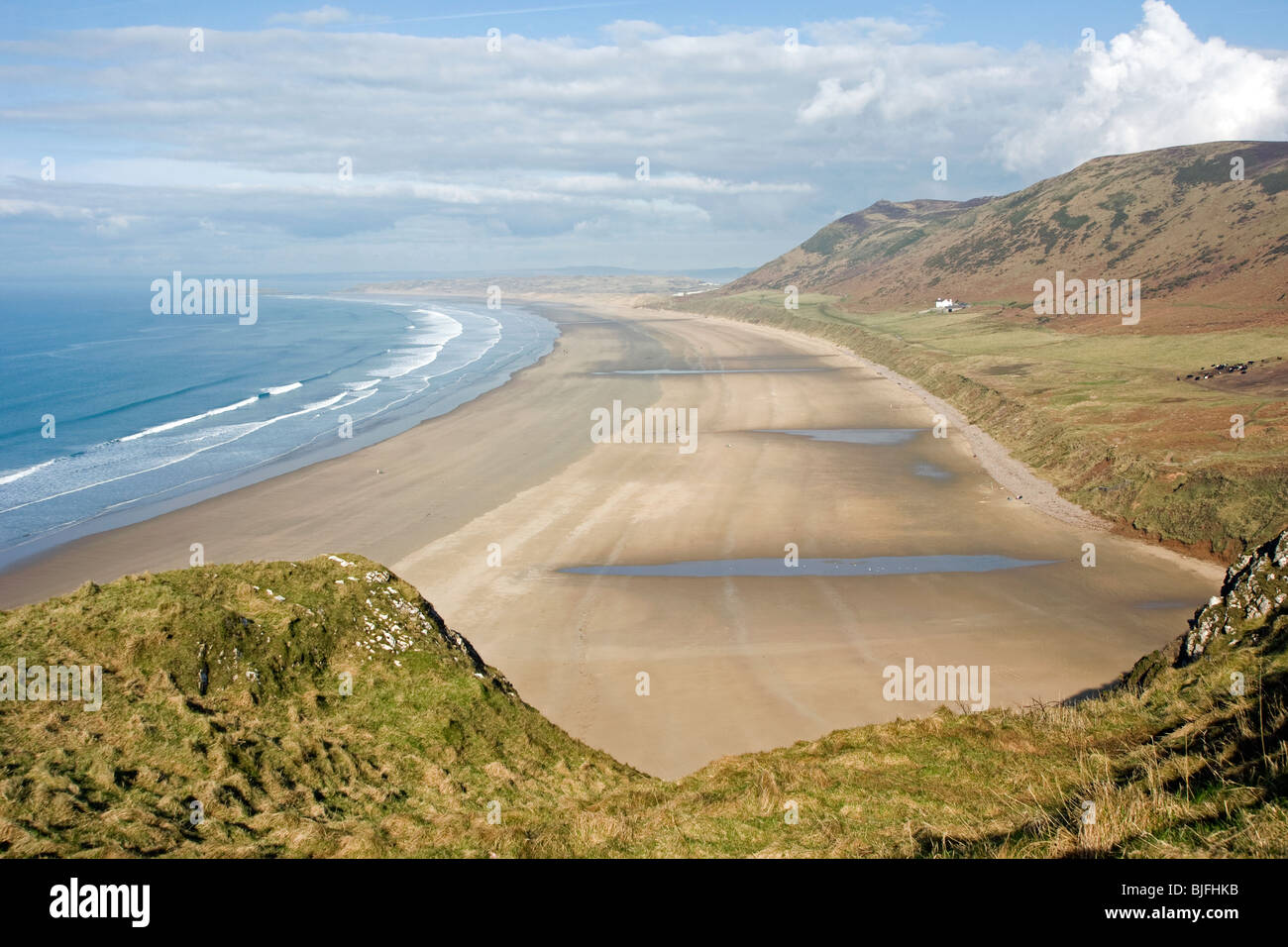 Rhossilli Bay sulla Penisola di Gower vicino a Swansea in Galles del Sud Foto Stock