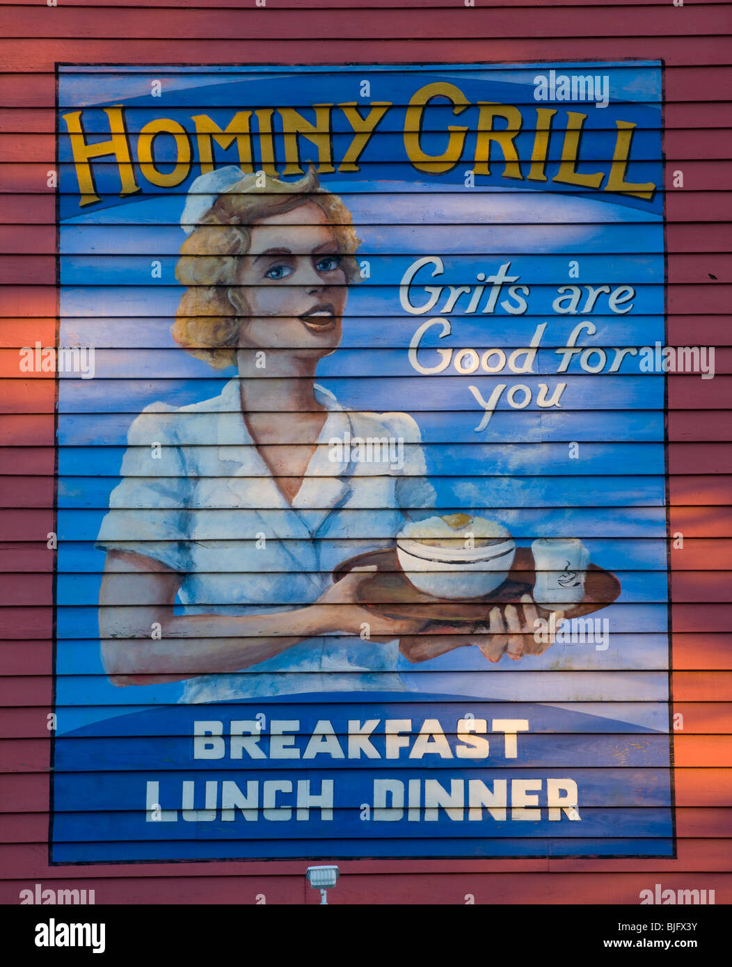 Segno distintivo di Hominy ristorante Grill, Charleston, Carolina del Sud Foto Stock